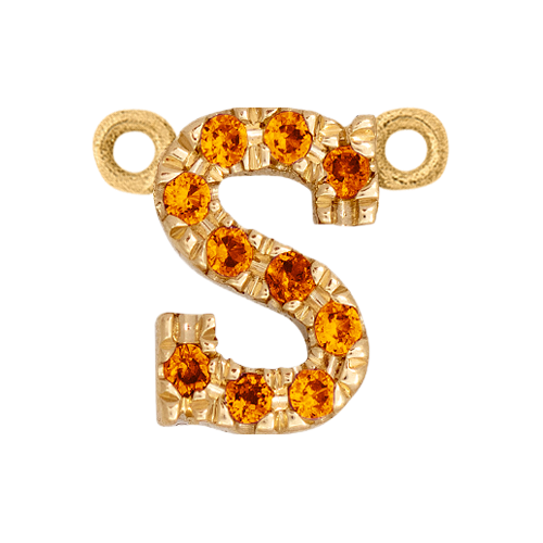 Orange Sapphire + 14k Yellow Gold Letter Charm