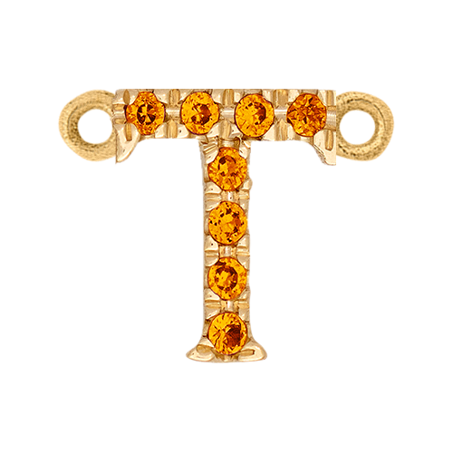 Orange Sapphire + 14k Yellow Gold Letter Charm