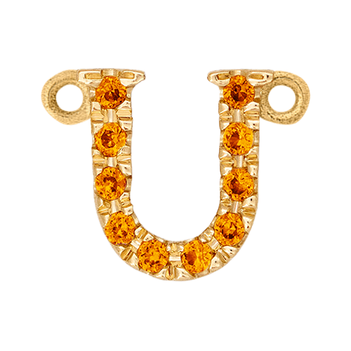 Orange Sapphire + 14k Yellow Gold Letter Charm