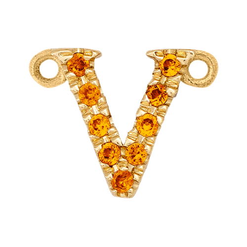 Orange Sapphire + 14k Yellow Gold Letter Charm