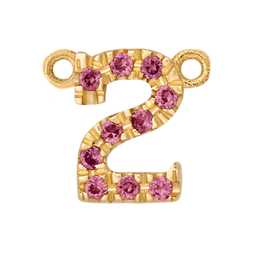 Pink Sapphire + 14k Yellow Gold Number Charm