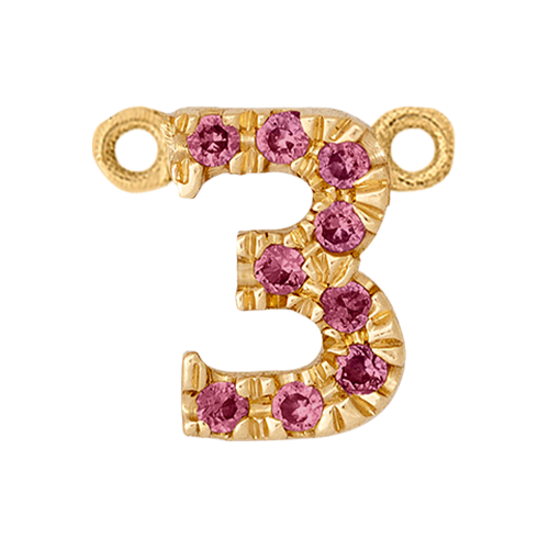 Pink Sapphire + 14k Yellow Gold Number Charm