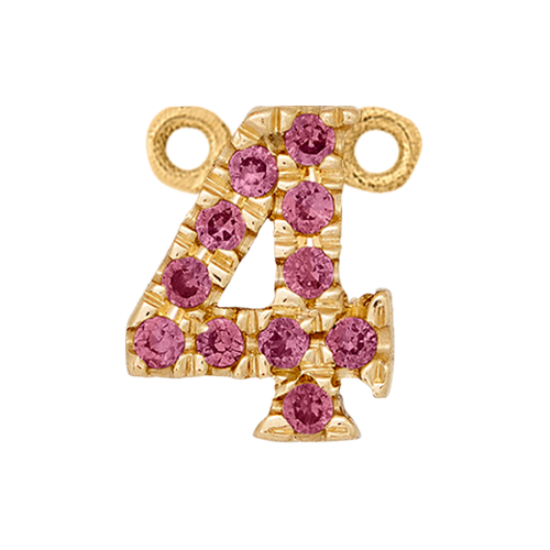 Pink Sapphire + 14k Yellow Gold Number Charm