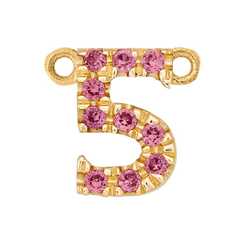 Pink Sapphire + 14k Yellow Gold Number Charm
