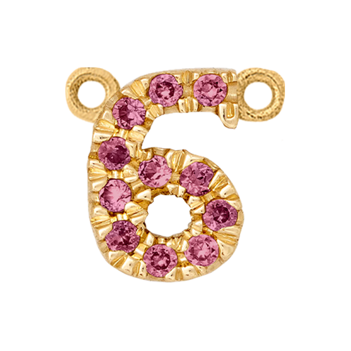Pink Sapphire + 14k Yellow Gold Number Charm