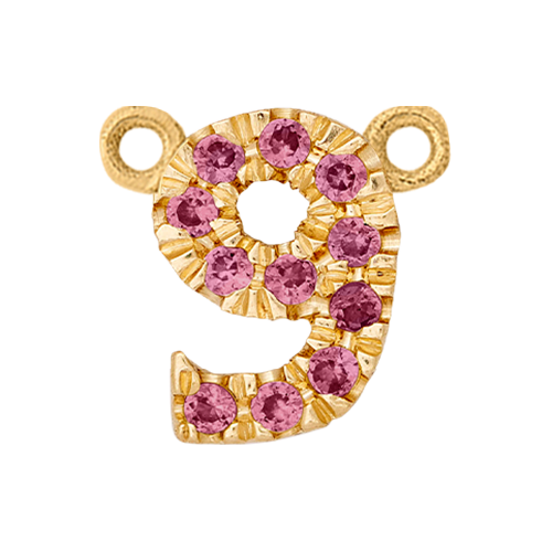 Pink Sapphire + 14k Yellow Gold Number Charm