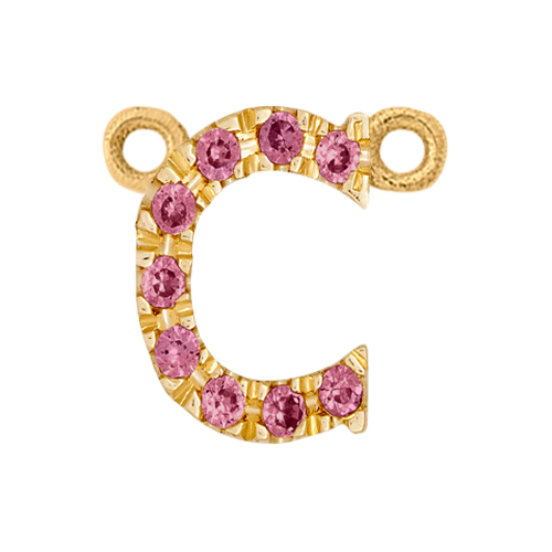 Pink Sapphire + 14k Yellow Gold Letter Charm