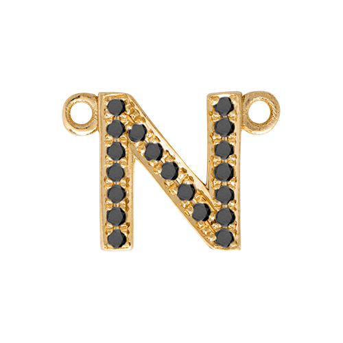 Black Diamond + 14k Yellow Gold Letter Charm