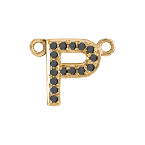 Black Diamond + 14k Yellow Gold Letter Charm