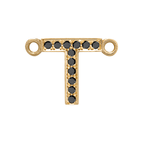 Black Diamond + 14k Yellow Gold Letter Charm