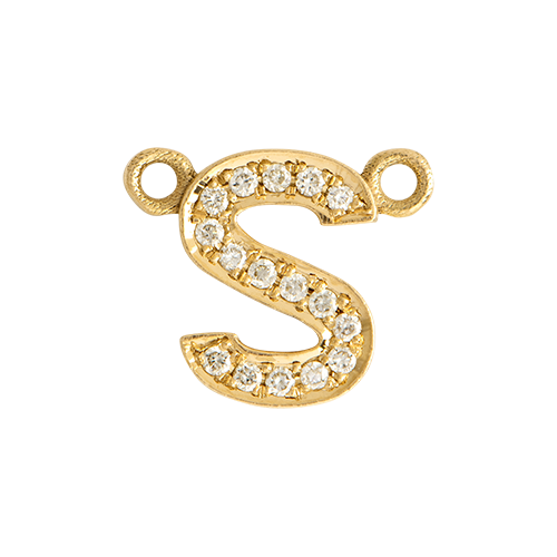 White Diamond + 14k Yellow Gold Letter Charm