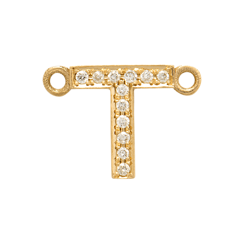 White Diamond + 14k Yellow Gold Letter Charm