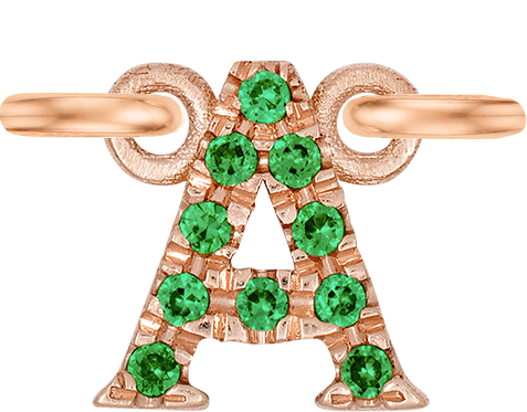 Rose Gold, Green Garnet Letter - Roxanne First