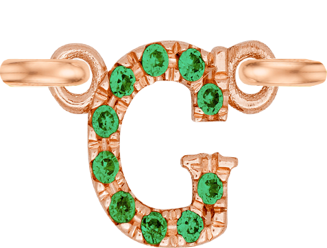 Rose Gold, Green Garnet Letter - Roxanne First