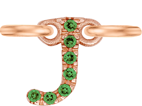 Rose Gold, Green Garnet Letter - Roxanne First