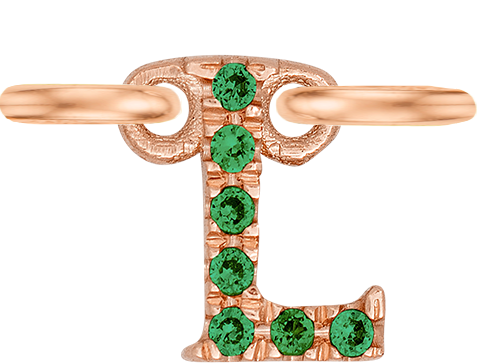 Rose Gold, Green Garnet Letter - Roxanne First