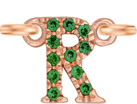 Rose Gold, Green Garnet Letter - Roxanne First