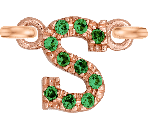 Rose Gold, Green Garnet Letter - Roxanne First