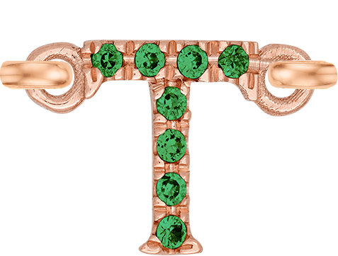 Rose Gold, Green Garnet Letter - Roxanne First