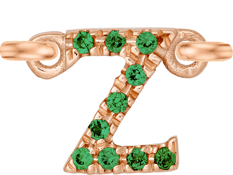 Rose Gold, Green Garnet Letter - Roxanne First