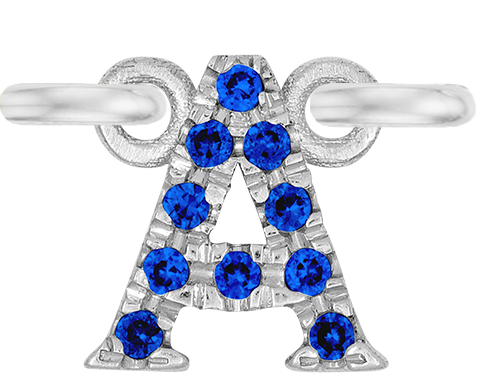 White Gold, Blue Sapphire Letter - Roxanne First