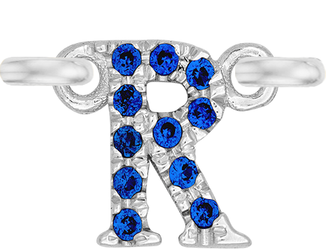 White Gold, Blue Sapphire Letter - Roxanne First