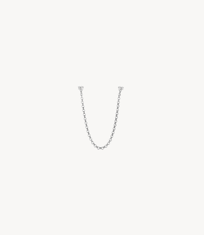 White Gold Double Diamond Chain Stud - Roxanne First