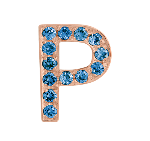 Rose Gold, Blue Diamond Letter Bead - Roxanne First