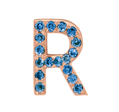 Rose Gold, Blue Diamond Letter Bead - Roxanne First