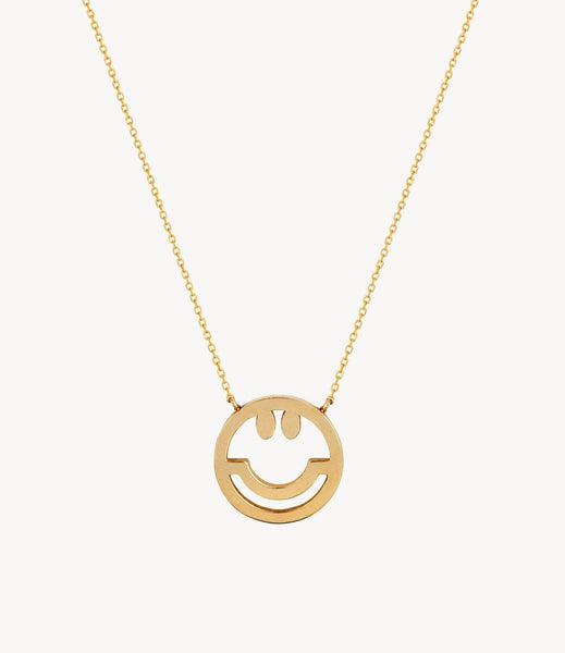 Gold Smiley Face Necklace - 14ct Solid Gold - Yellow, White & Rose