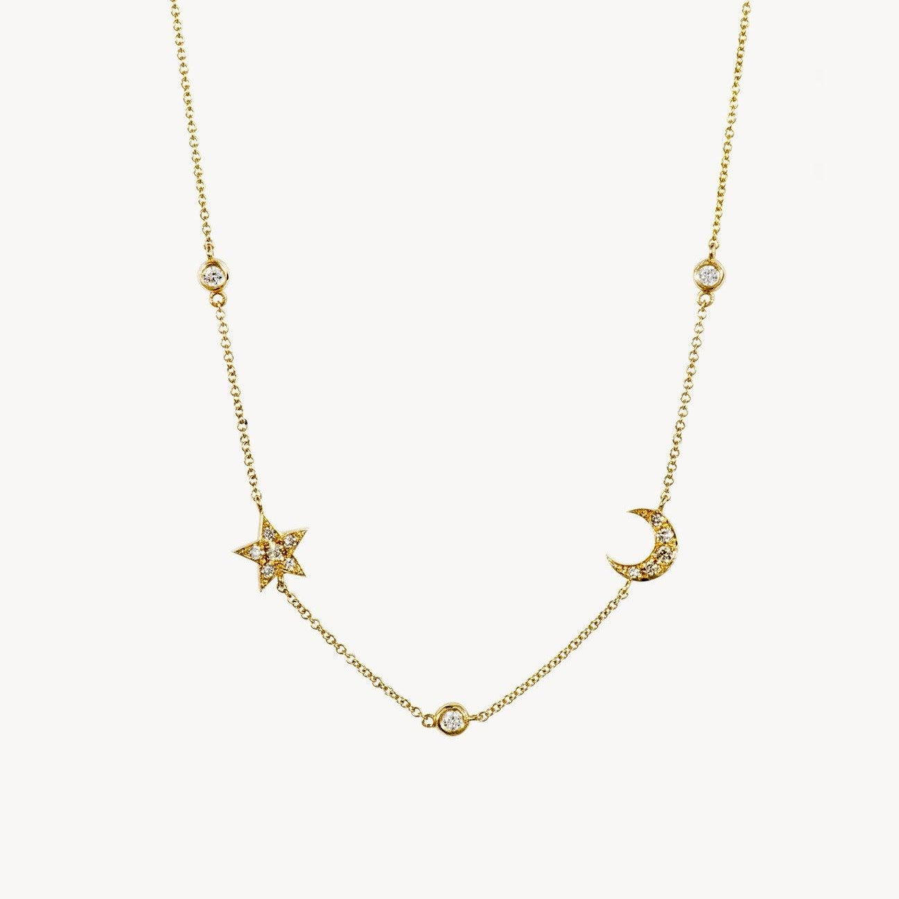 Mini Diamond Star and Moon Necklace - Roxanne First