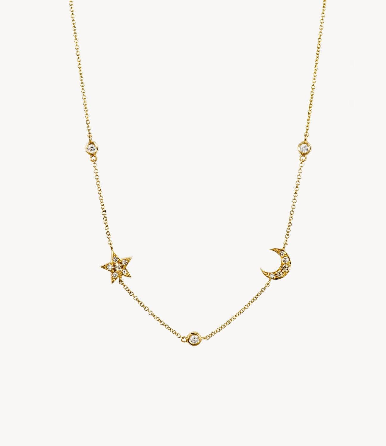 Mini Diamond Star and Moon Necklace - Roxanne First