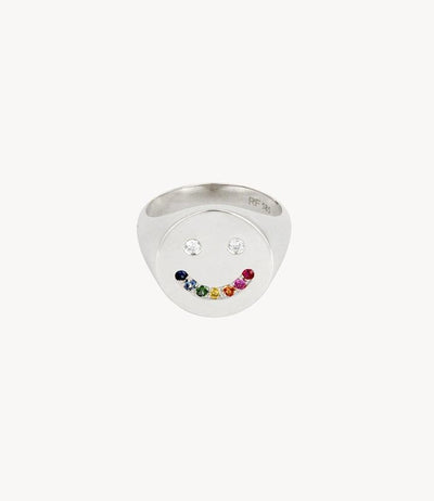 Rainbow Smiley Signet Ring - Roxanne First