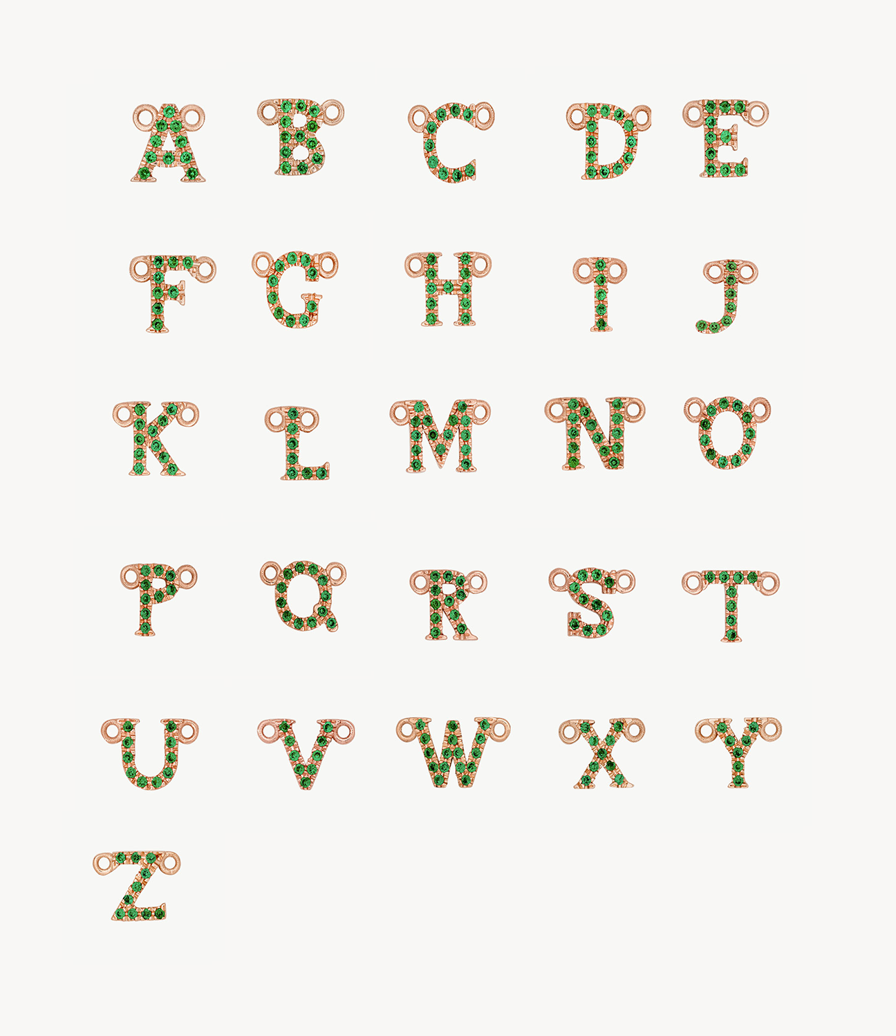 Rose Gold, Green Garnet Letter - Roxanne First