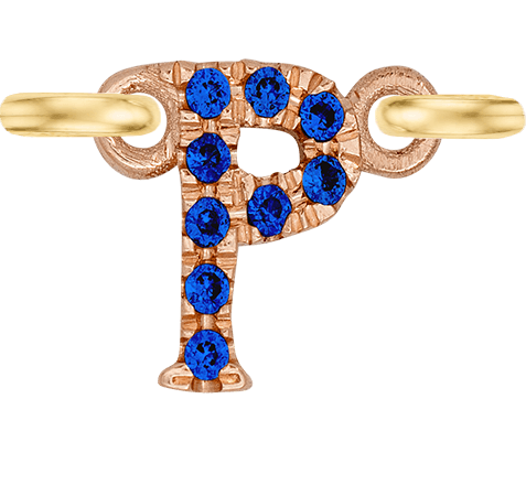 Rose Gold, Blue Sapphire Letter - Roxanne First