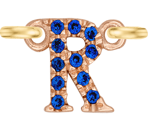 Rose Gold, Blue Sapphire Letter - Roxanne First