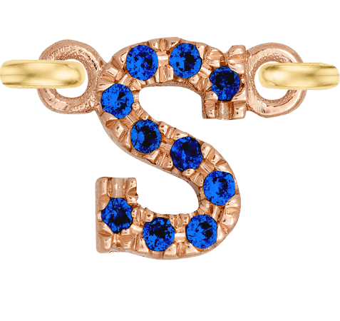 Rose Gold, Blue Sapphire Letter - Roxanne First