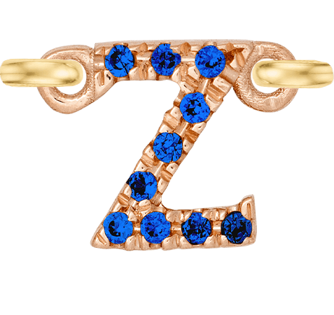 Rose Gold, Blue Sapphire Letter - Roxanne First