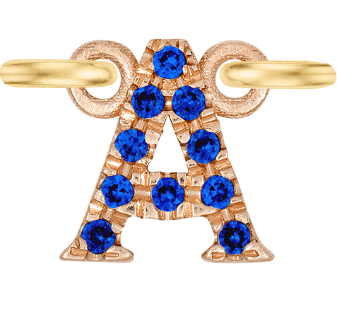 Rose Gold, Blue Sapphire Letter - Roxanne First