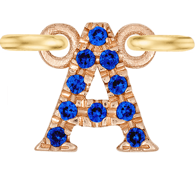 Rose Gold, Blue Sapphire Letter - Roxanne First