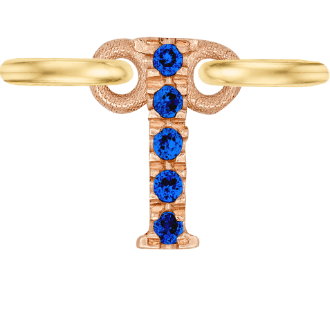 Rose Gold, Blue Sapphire Letter - Roxanne First