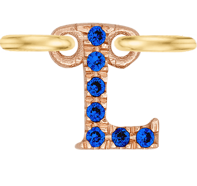 Rose Gold, Blue Sapphire Letter - Roxanne First