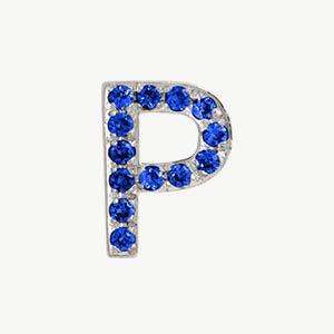 White Gold, Blue Sapphire Letter Bead - Roxanne First