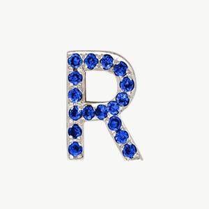 White Gold, Blue Sapphire Letter Bead - Roxanne First