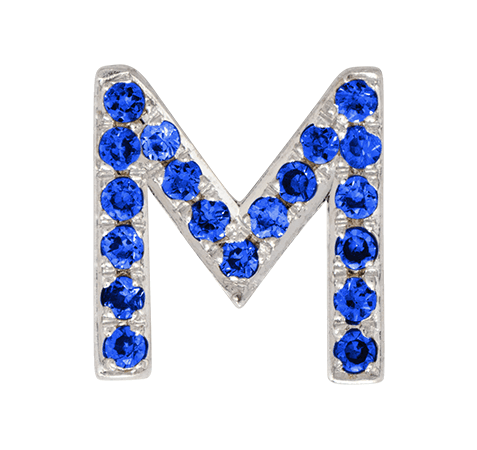 White Gold, Blue Sapphire Letter Bead - Roxanne First