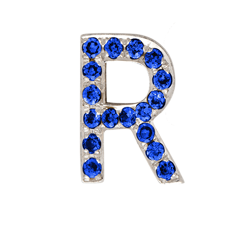 White Gold, Blue Sapphire Letter Bead - Roxanne First