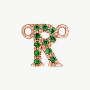 Rose Gold, Green Garnet Letter - Roxanne First