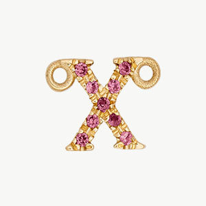 Yellow Gold, Pink Sapphire Letter
