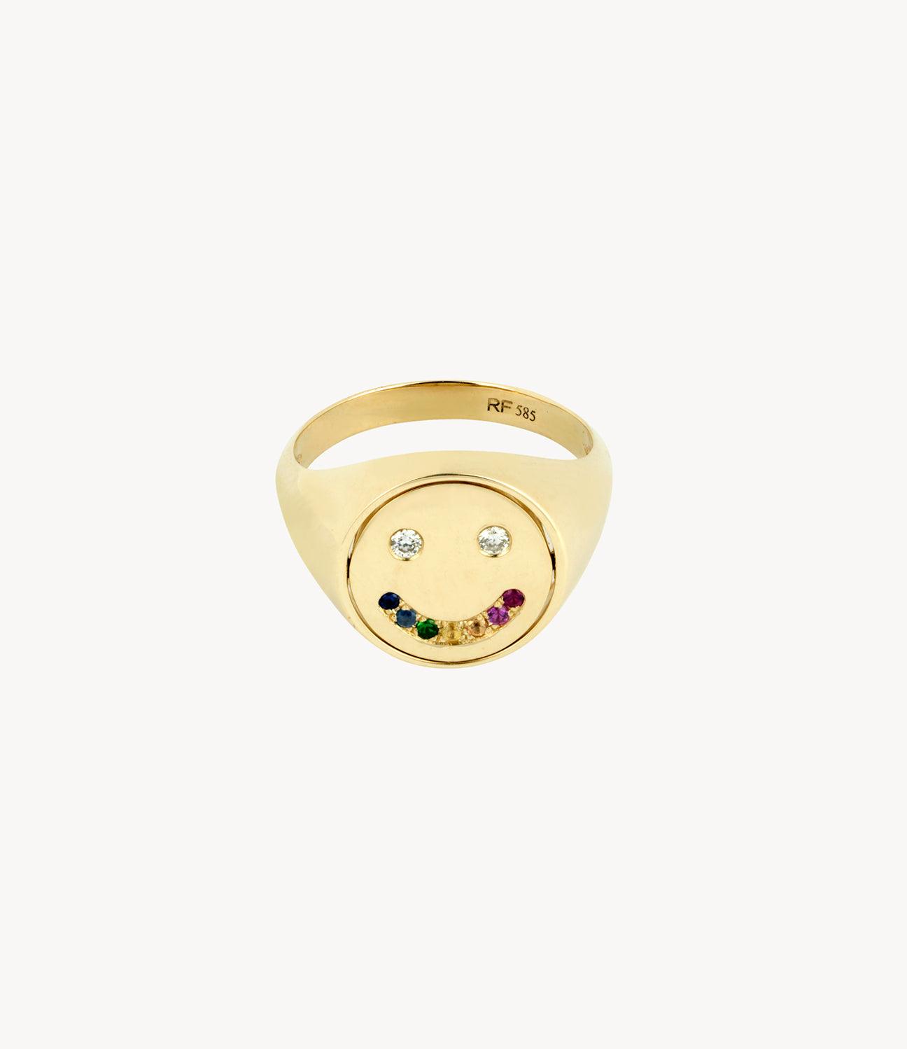 Happy Sad Smiley Face Flip Ring - 14ct Gold – Roxanne First