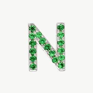 White Gold, Green Garnet Letter Bead - Roxanne First